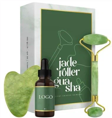 Roller di giada verde e set regalo Gua sha