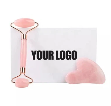 Rullo di giada di quarzo rosa rosa pietra nefrite e set Gua Sha